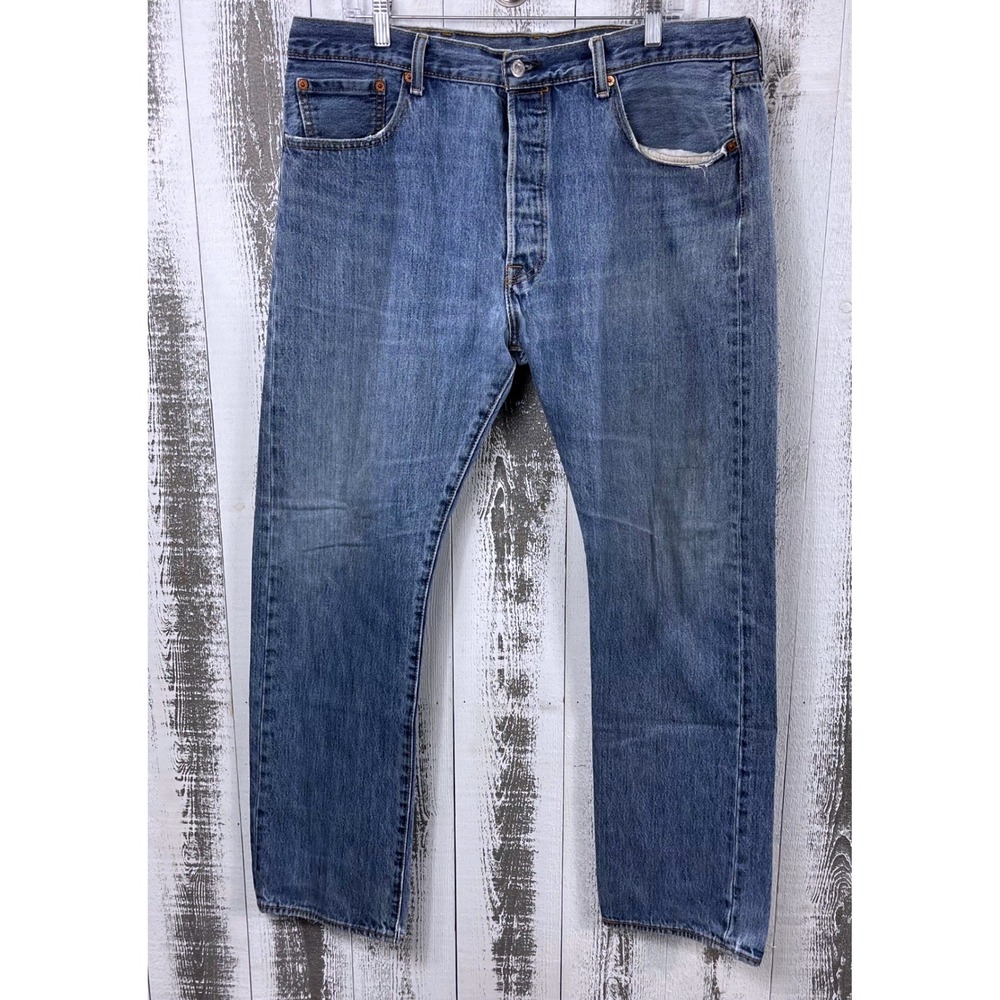 Levi's 501 Jeans Regular Fit Button Fly Blue W38 L32 Straight Leg Denim *read*